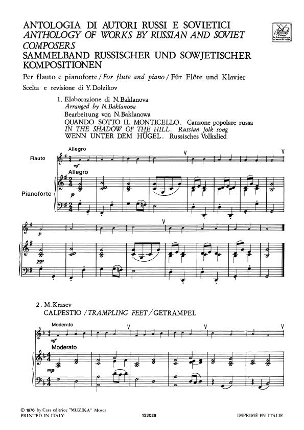 Antologia Di Autori Russi E Sovietici - Fascicolo I - Per Flauto E Pianoforte - příčná flétna aklavír